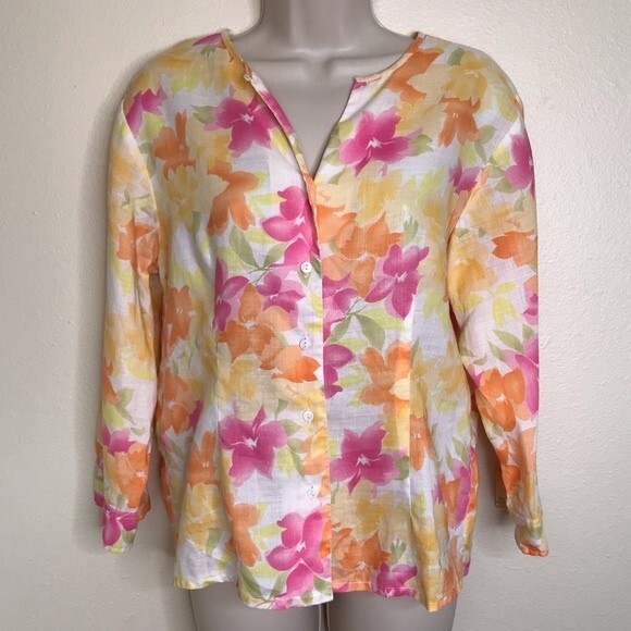 VTG Jennifer Eden Two Piece Top Skirt Ramie Watercolor Floral Print Women 10 - Picture 3 of 16